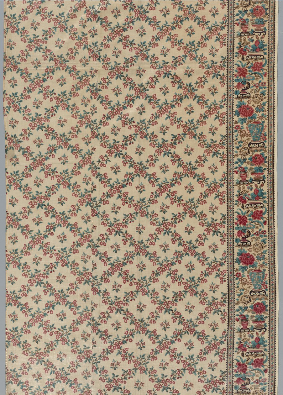 Rullapainettu lasitettu chintz, jossa on kukka- ja maljakkokuviointi, 1800-luku. tekijältä Unbekannt