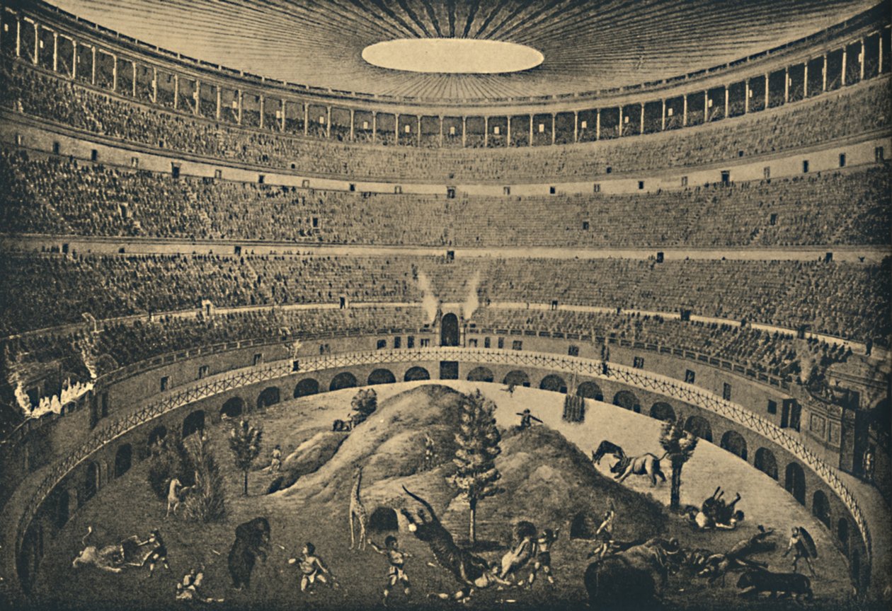 Roma - Colosseum - Villieläinten metsästyksen rekonstruktio, 1910 tekijältä Unbekannt