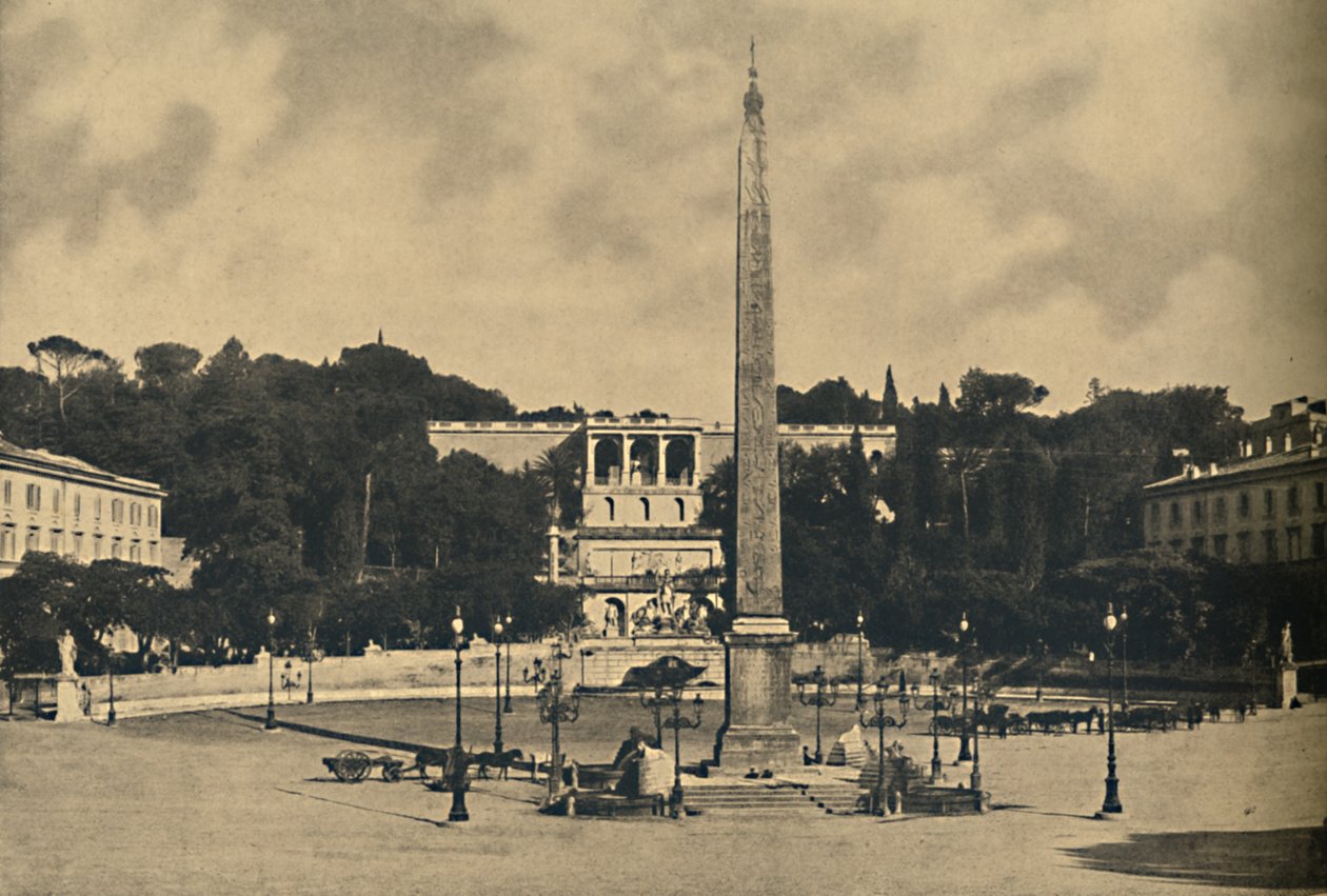 Roma - Obeliski, suihkulähteet ja Popolon aukio. - Pincion julkisen puiston terassit, 1910 tekijältä Unbekannt