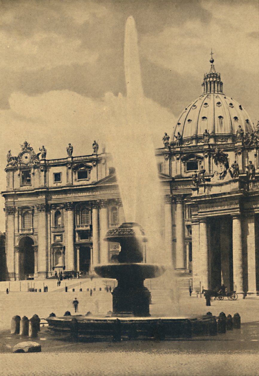 Roma - Pietarin aukio. Carlo Madernon suihkulähde ja julkisivu. Michelangelon kupoli, 1910 tekijältä Unbekannt