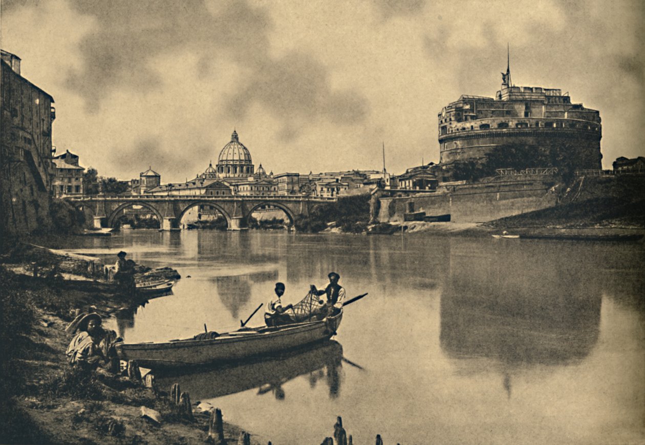 Roma - Tiber - linna ja S. Angelon silta. Pyhän Pietarin kupoli, 1910 tekijältä Unbekannt