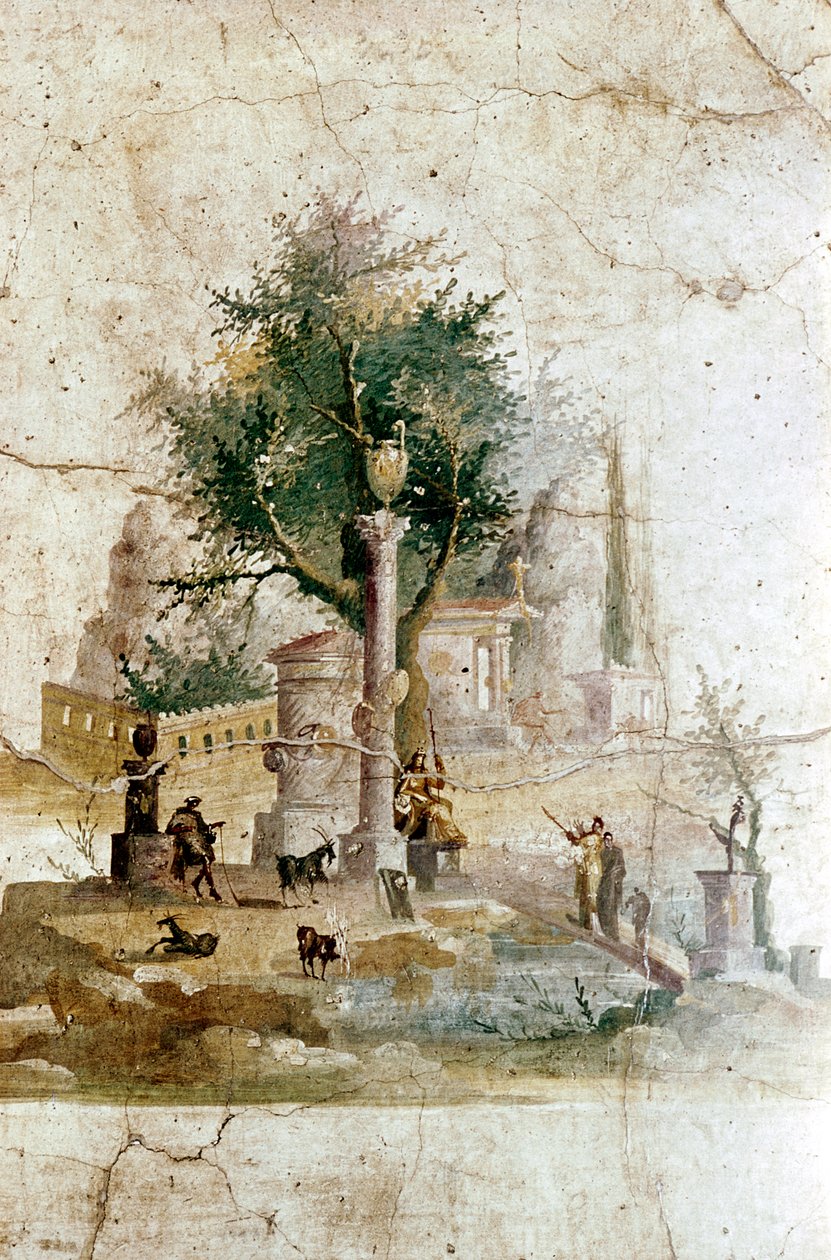 Roomalainen seinämaalaus myyttisestä maisemasta, Villa of Agrippa Postumus, lähellä Pompeja, Italia tekijältä Unbekannt