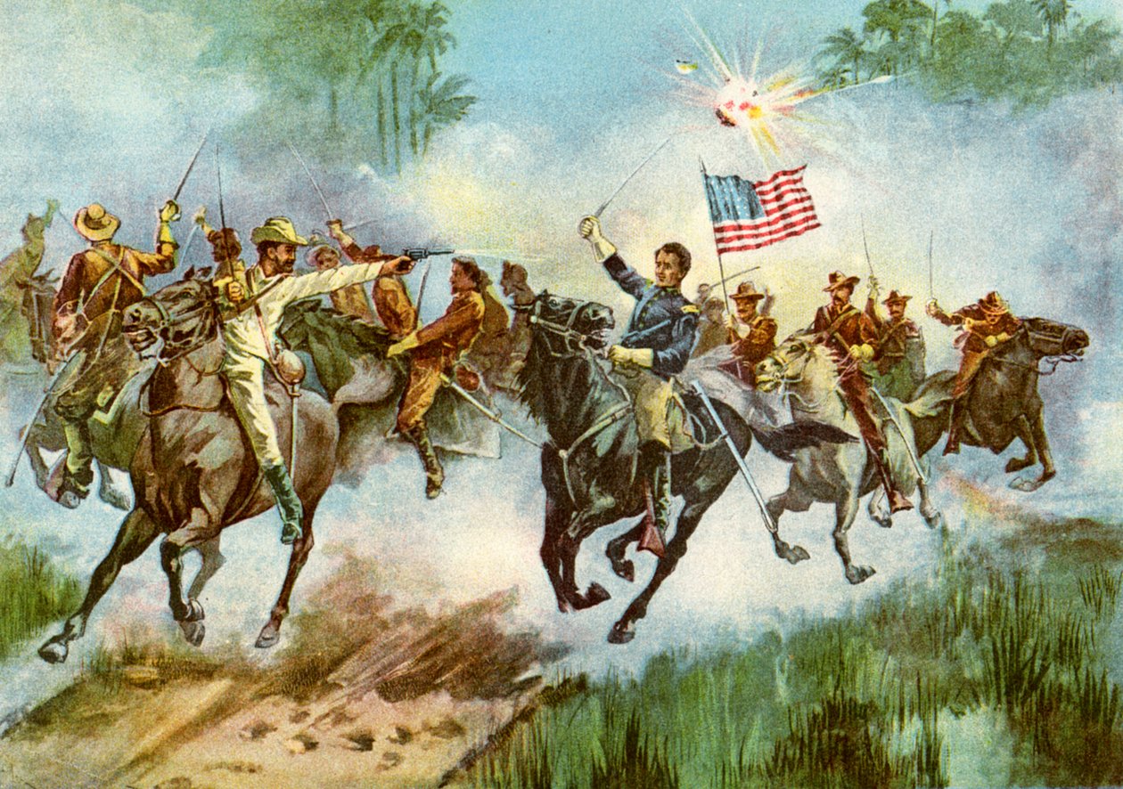 Rough Riders leimaamassa espanjalaista etuvartiota, Kuuba, Espanjan ja Amerikan sota, 1898 tekijältä Unbekannt