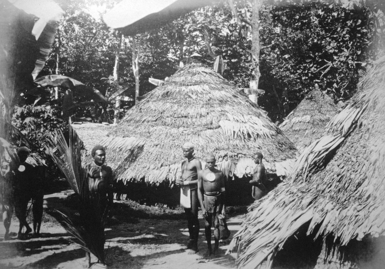 Alkuperäisten pyöreät talot Timotussa, Santa Cruzissa, 1892 tekijältä Unbekannt
