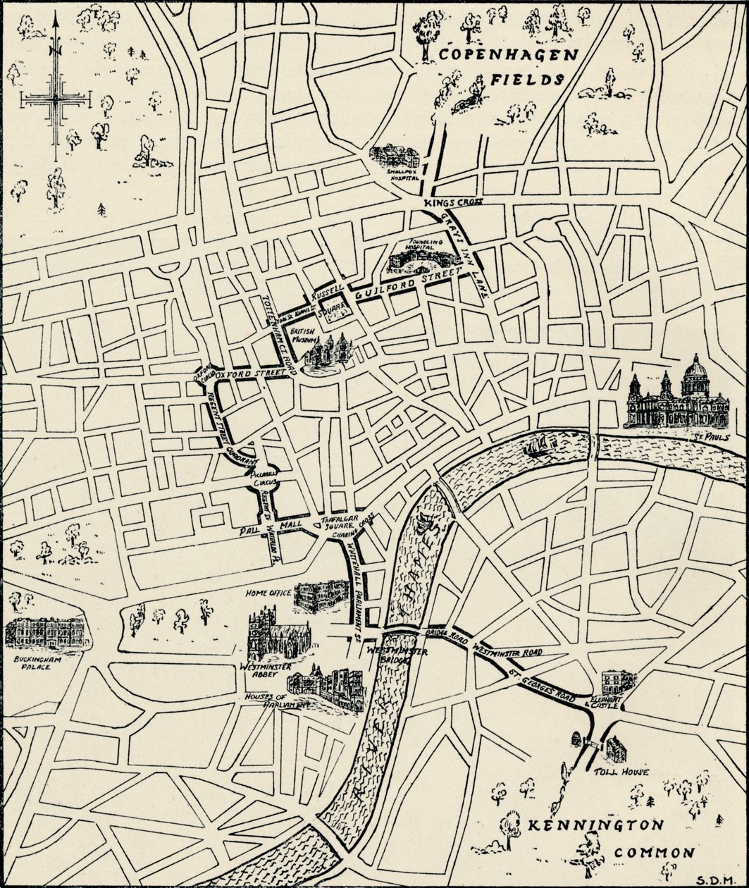 Protestimarssin reitti Tolpuddle-marttyyrien vapauttamiseksi, 1834, 1934 tekijältä Unbekannt
