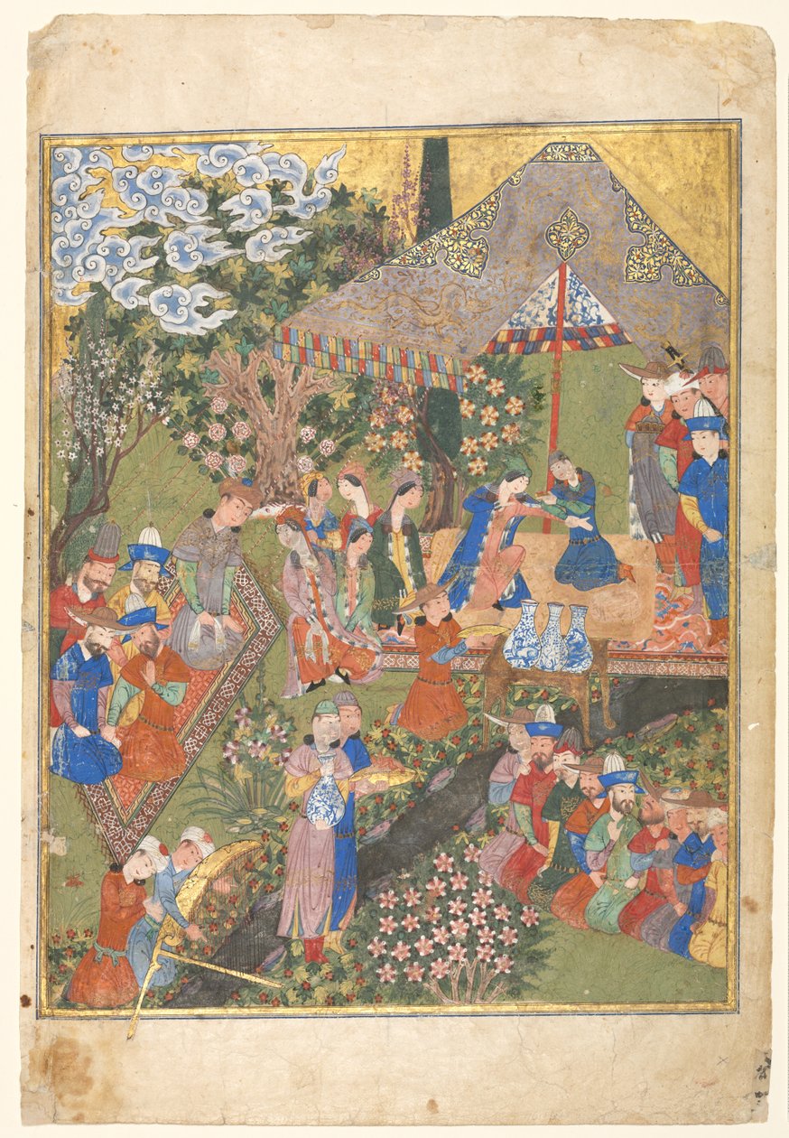 Kuninkaallinen vastaanotto maisemassa, oikea folio kaksisivuisesta etulevystä..., 1444. tekijältä Unbekannt