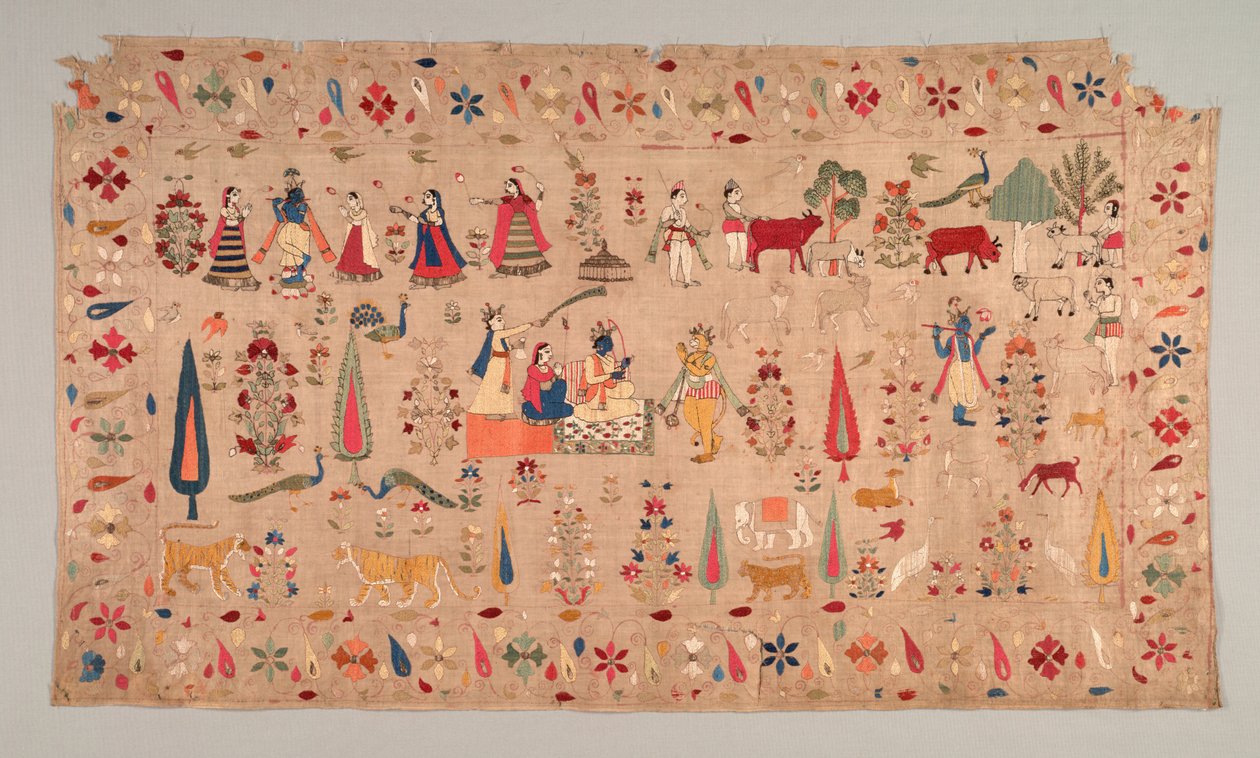 Rumal koristeltu kohtauksilla Krishnas Life, 1700. tekijältä Unbekannt