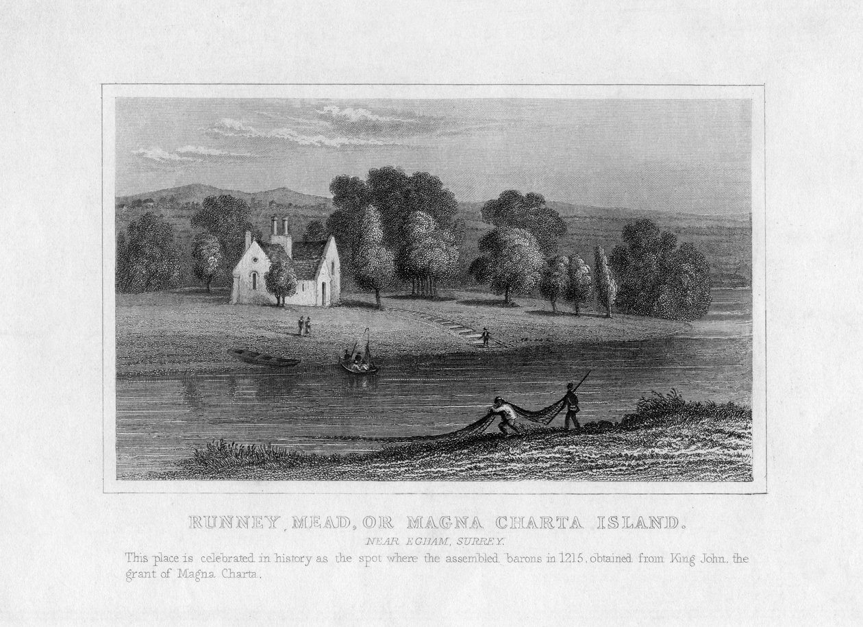 Runney Mead tai Magna Charta Island, lähellä Eghamia, Surreyssa, 1800-luvulla tekijältä Unbekannt