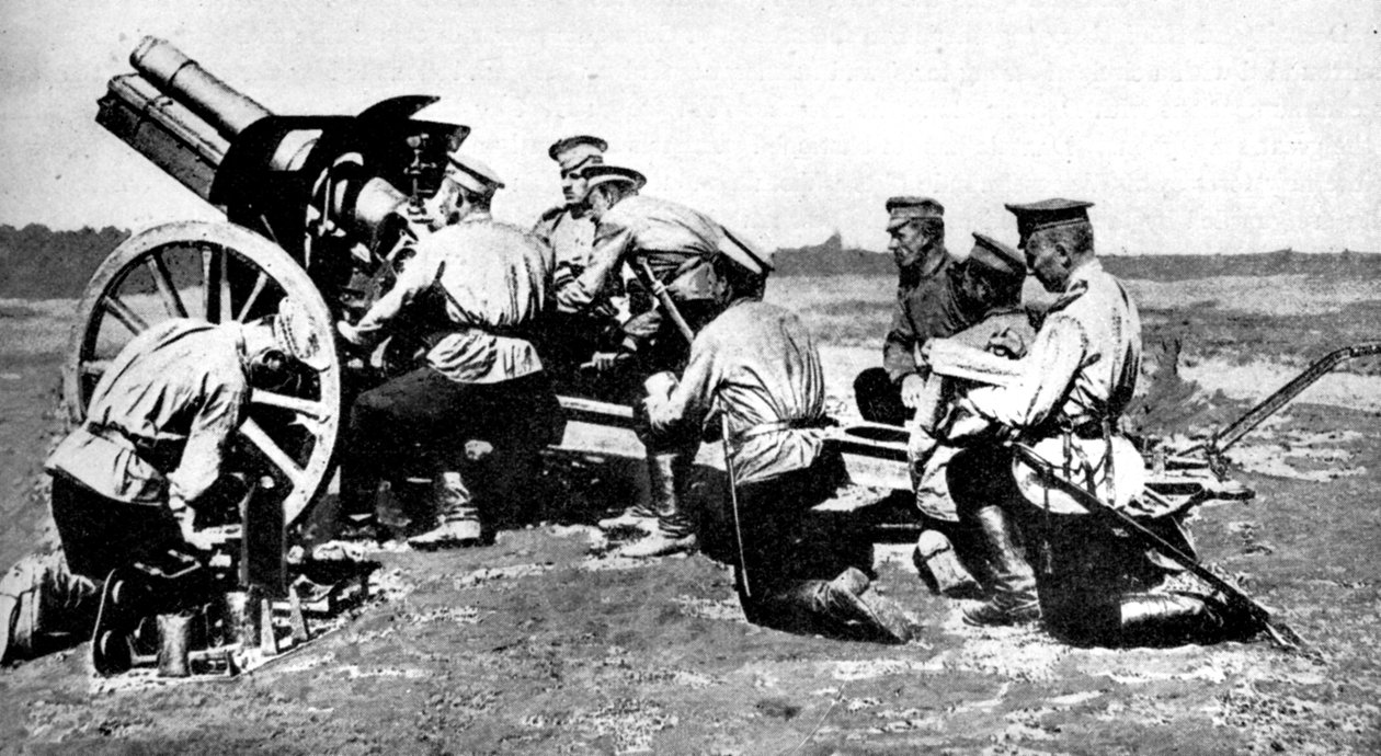 Venäläinen haupitsi harjoitustulessa, ensimmäinen maailmansota, 1914 tekijältä Unbekannt