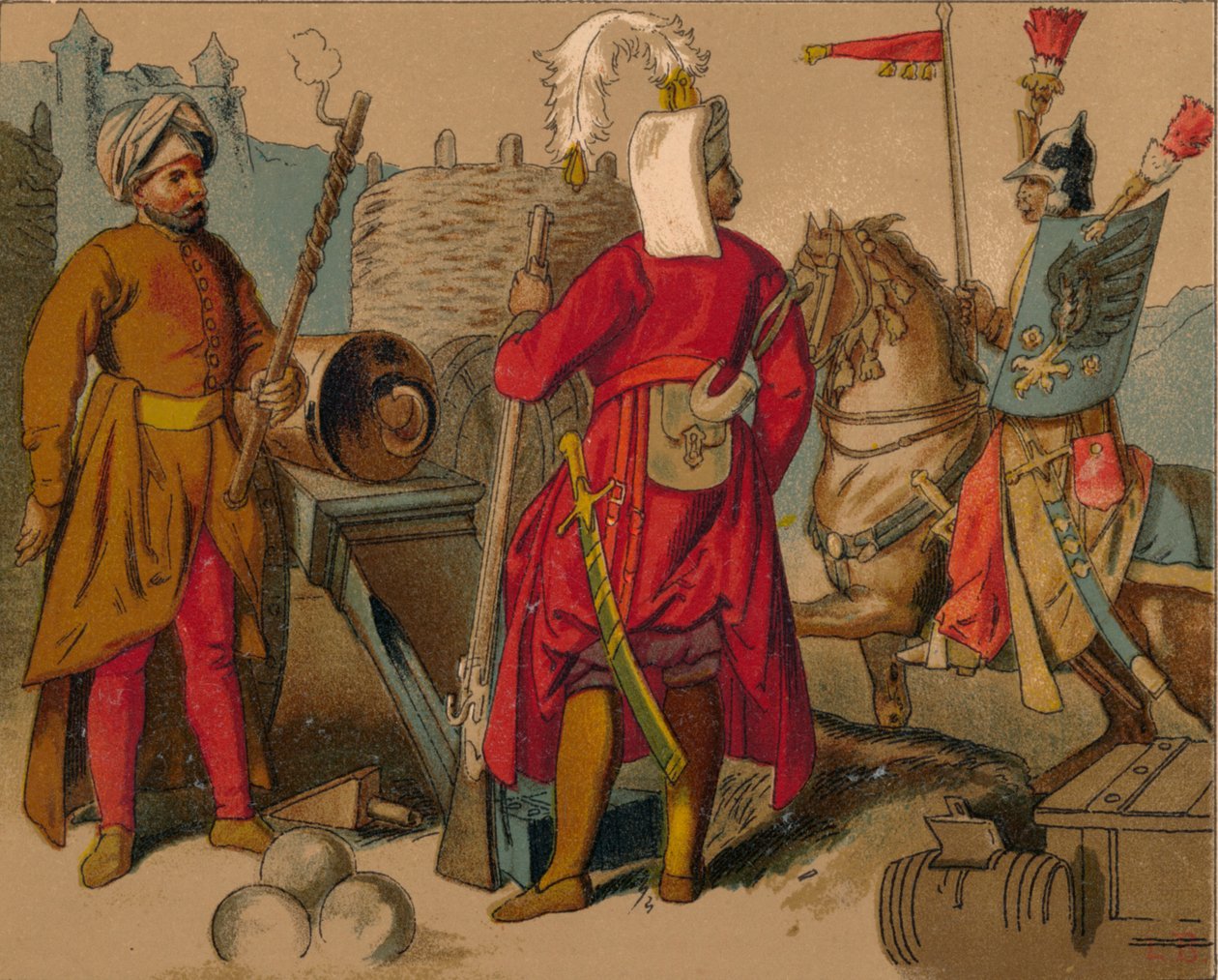 Venäläiset Strelitzit ja 1600-luvun turkkilaiset vartijat - Tykistömies, Janissary, Spahioglan, c1 tekijältä Unbekannt