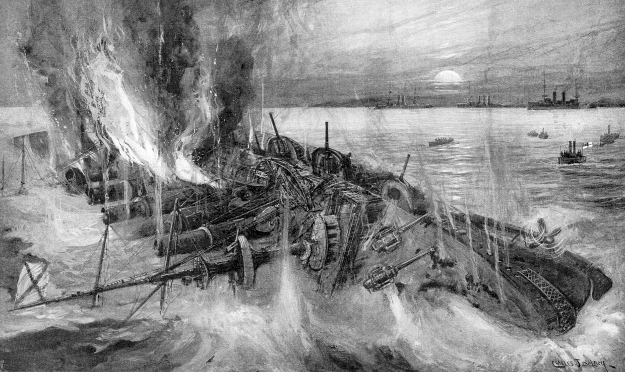 Venäläisten risteilijöiden perustaminen Chemulpon taistelussa, Venäjän ja Japanin sota, 1904-5 tekijältä Unbekannt