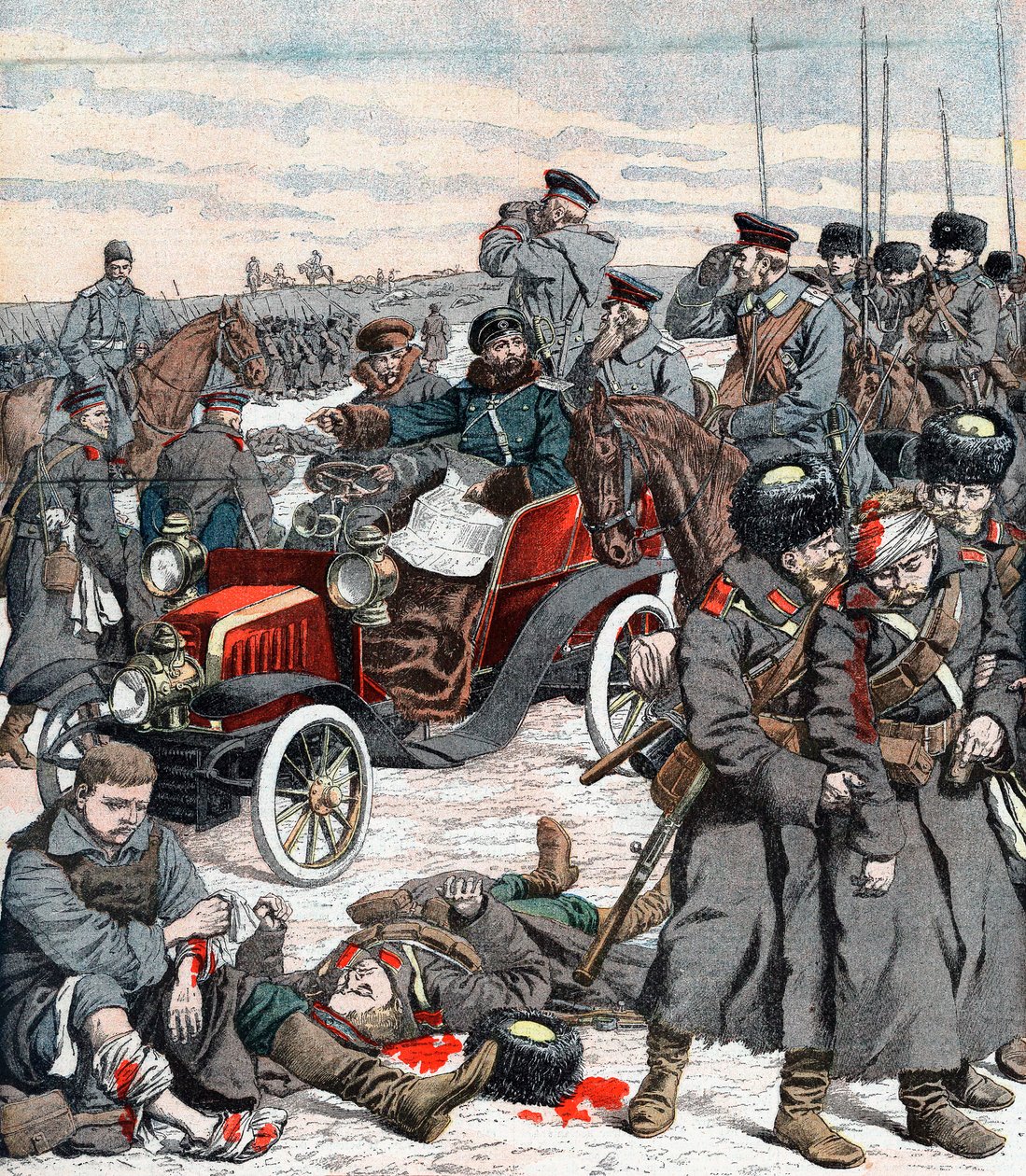 Venäläinen kenraali ohjasi kampanjaa autostaan, Venäjän ja Japanin sota, 1904 tekijältä Unbekannt