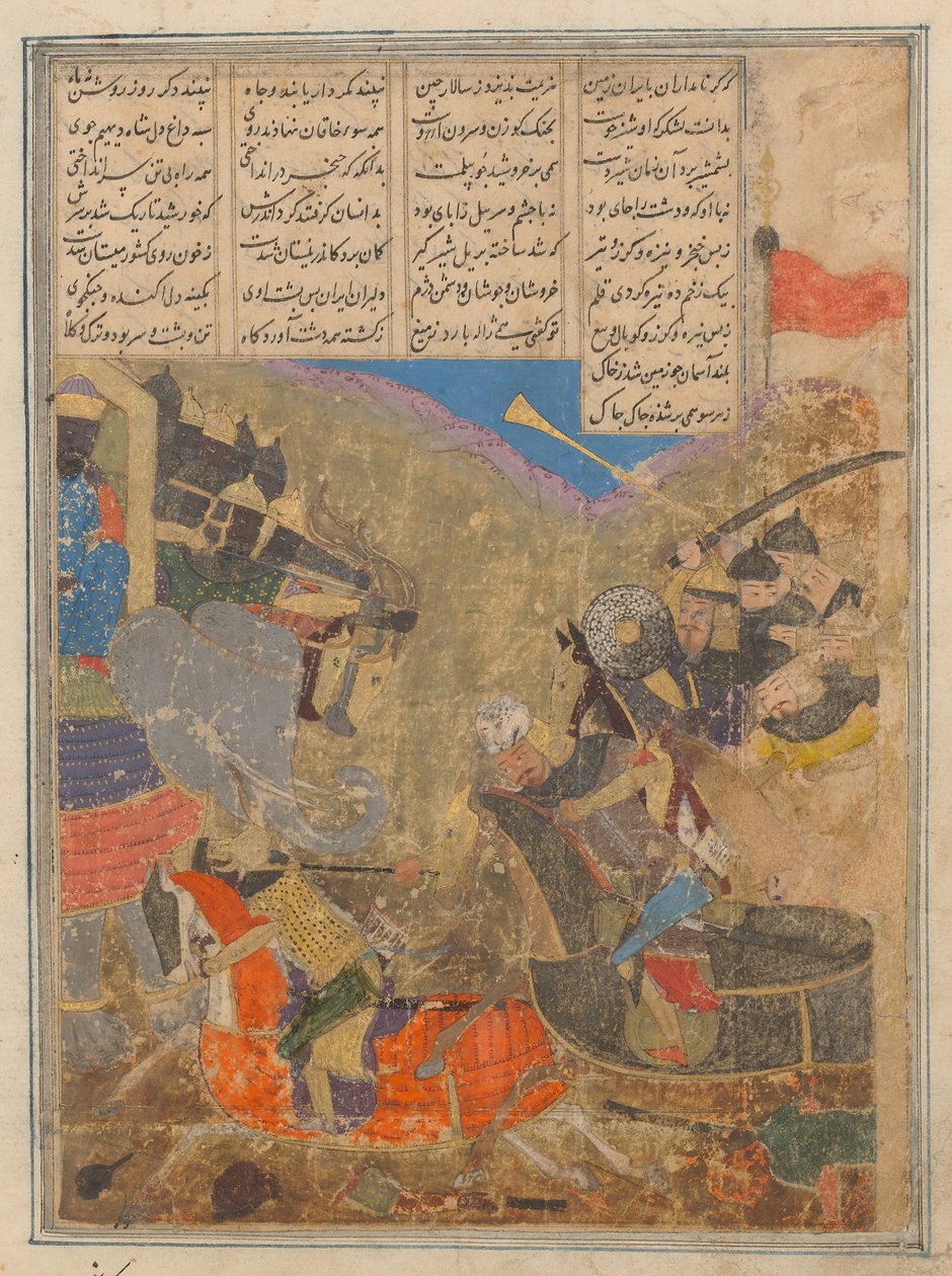 Rustam taistelee Sava, Folio Shahnama Kings Bookista, 1400-luku. tekijältä Unbekannt
