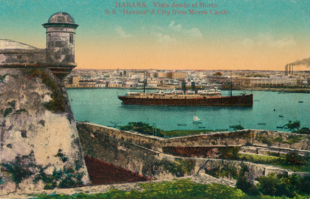 SS Havanna ja kaupunki Morron linnasta, Havanna, Kuuba, vuodelta 1910 tekijältä Unbekannt