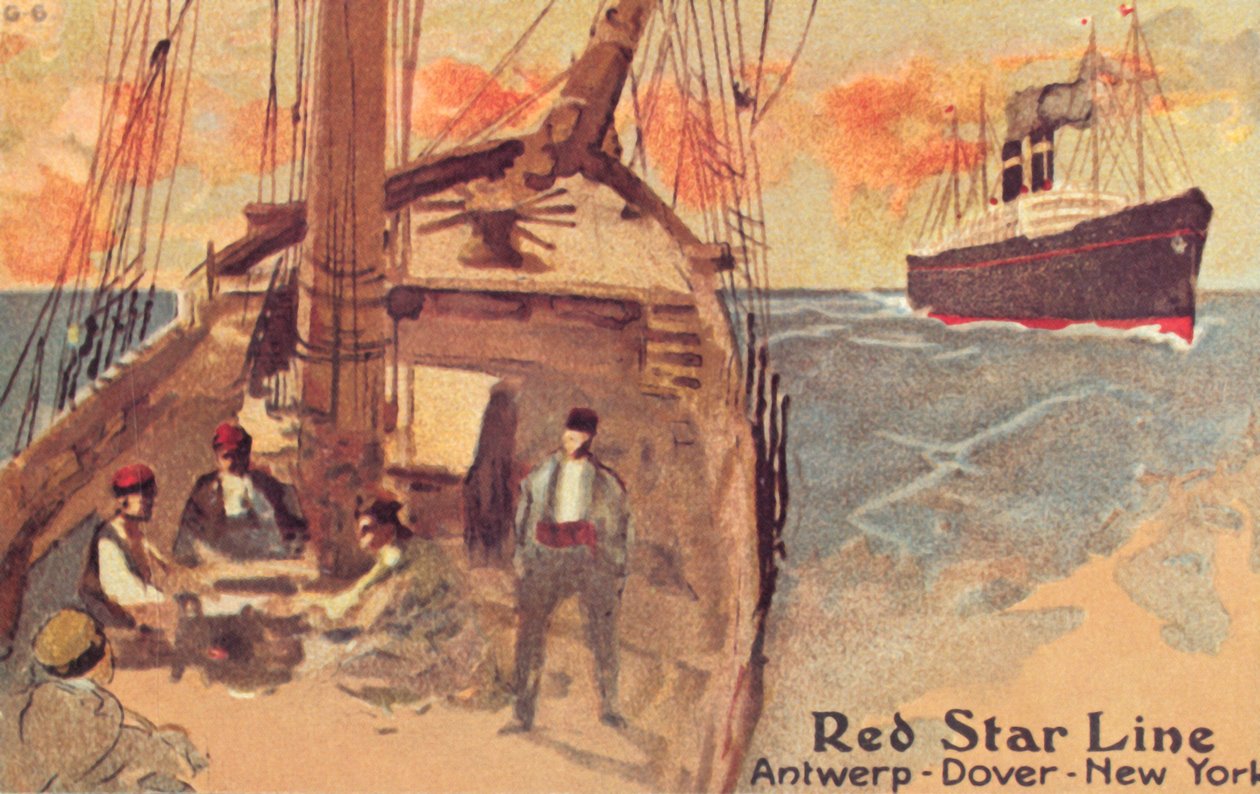 Purjelaiva ja Red Star -merilaiva, c1900. tekijältä Unbekannt