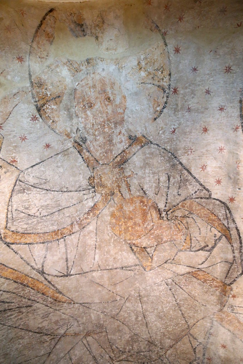 Saint-Claude, Jura, Ranska, 31.8.2015 - St Claude Abbey Museum. Kristus kirkkaudessa. Maalaus. 15-luvulla. tekijältä Unbekannt