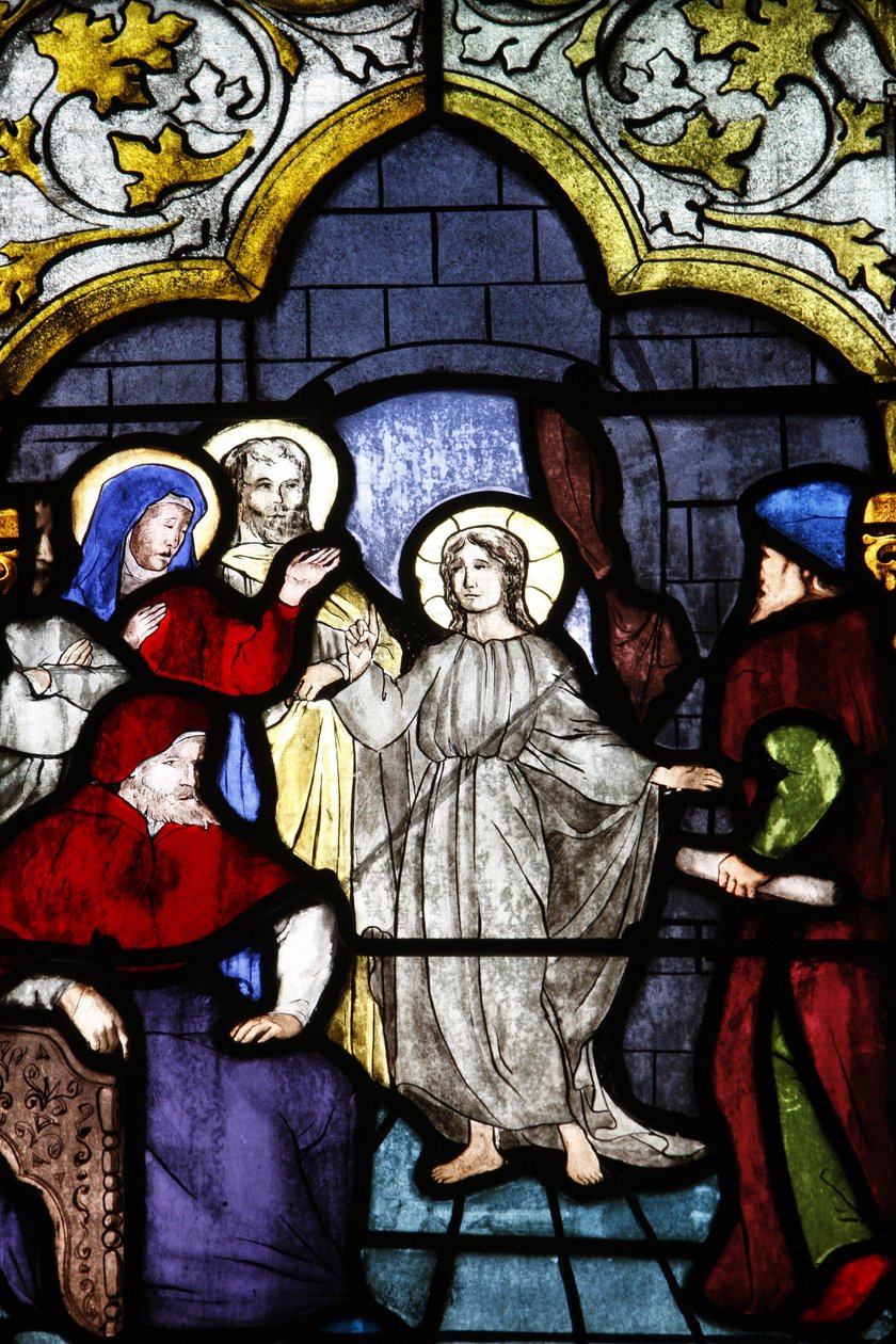 Saint-Corentinin (Saint Corentin) katedraali, Quimperin lasimaalaus : Jeesus ja lain tohtorit, Quimper, Ranska tekijältä Unbekannt