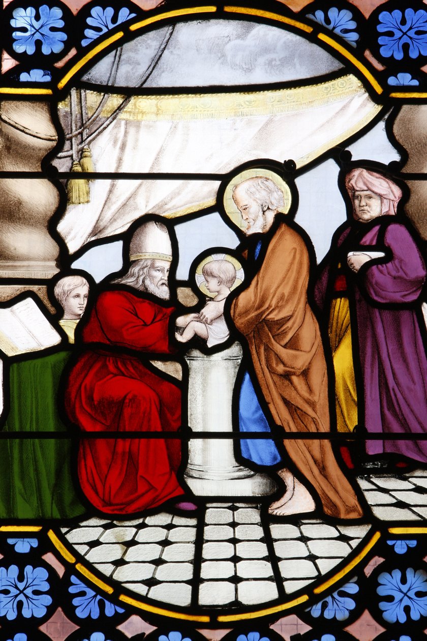 Saint-Corentinin (Saint Corentin) katedraali, Quimperin lasimaalaus : Jeesuksen ympärileikkaus, Quimper, Ranska tekijältä Unbekannt