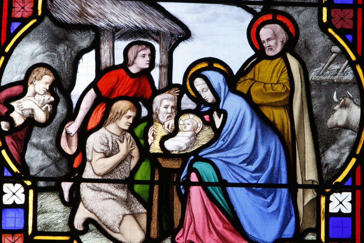 Saint-Corentinin (Saint Corentin) katedraali, Quimperin lasimaalaus: paimenten palvonta, Quimper, Ranska tekijältä Unbekannt
