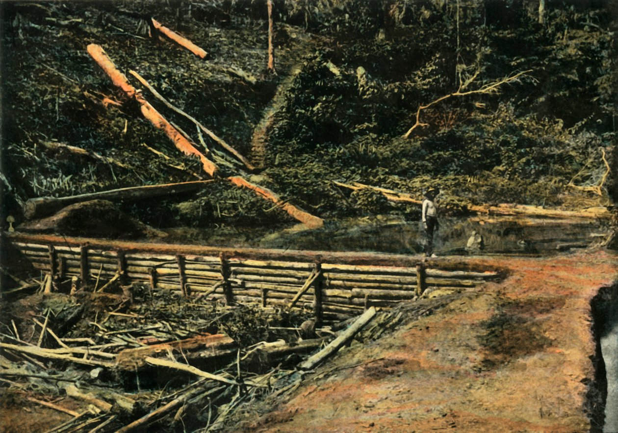 Pyhä Elia. Suuri Cofferdam. Rakentaminen, rakennus Cofferdamissa, 1900. tekijältä Unbekannt