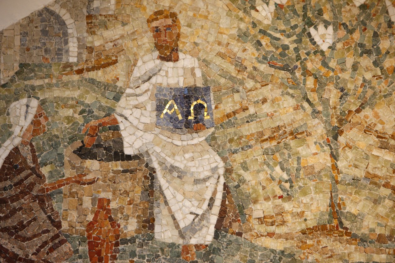 Saint-Mauricen luostaribasilika, Madeleine DienerJesuksen mosaiikki ja samarialainen Jaakobin kaivolla, Saint-Maurice, Suisse tekijältä Unbekannt