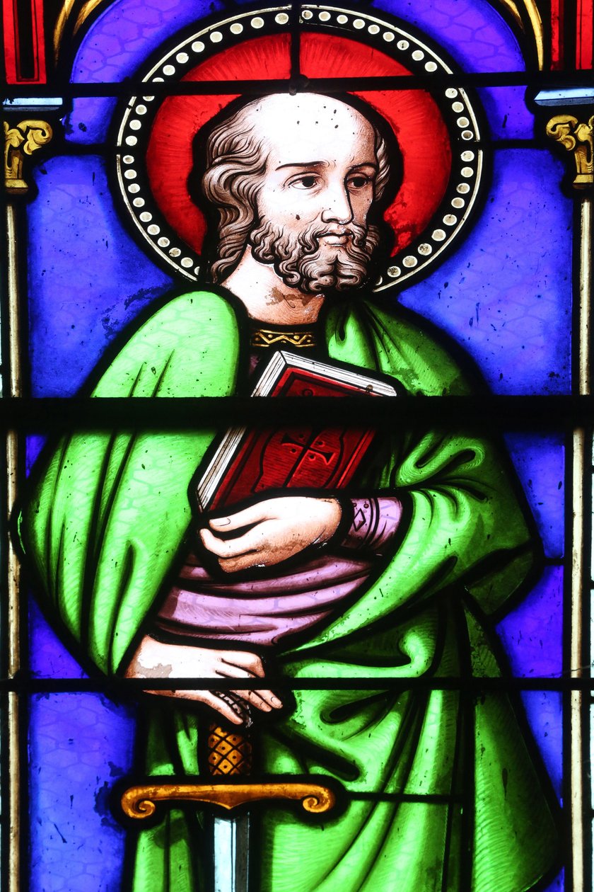 Saint-Peren kirkko. Lasimaalaus. Apostoli Paavali. Ranska tekijältä Unbekannt
