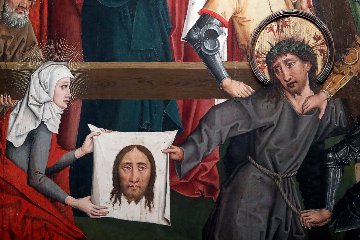 Saint-Pierre le Vieux katolinen kirkko, Kristus kärsimyksessään, Veronican verho, Henri Lutzelmanin maalaus 1400-luvulta, Strasbourg, Ranska (kuva) tekijältä Unbekannt