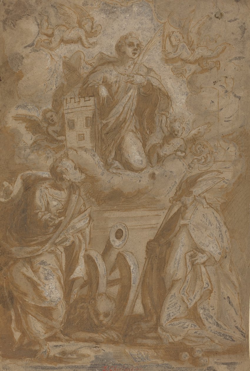 Saint Barbara in Glory pyhien Nikolauksen ja Hieromuksen kanssa, 1500-luvun toinen puoli. tekijältä Unbekannt