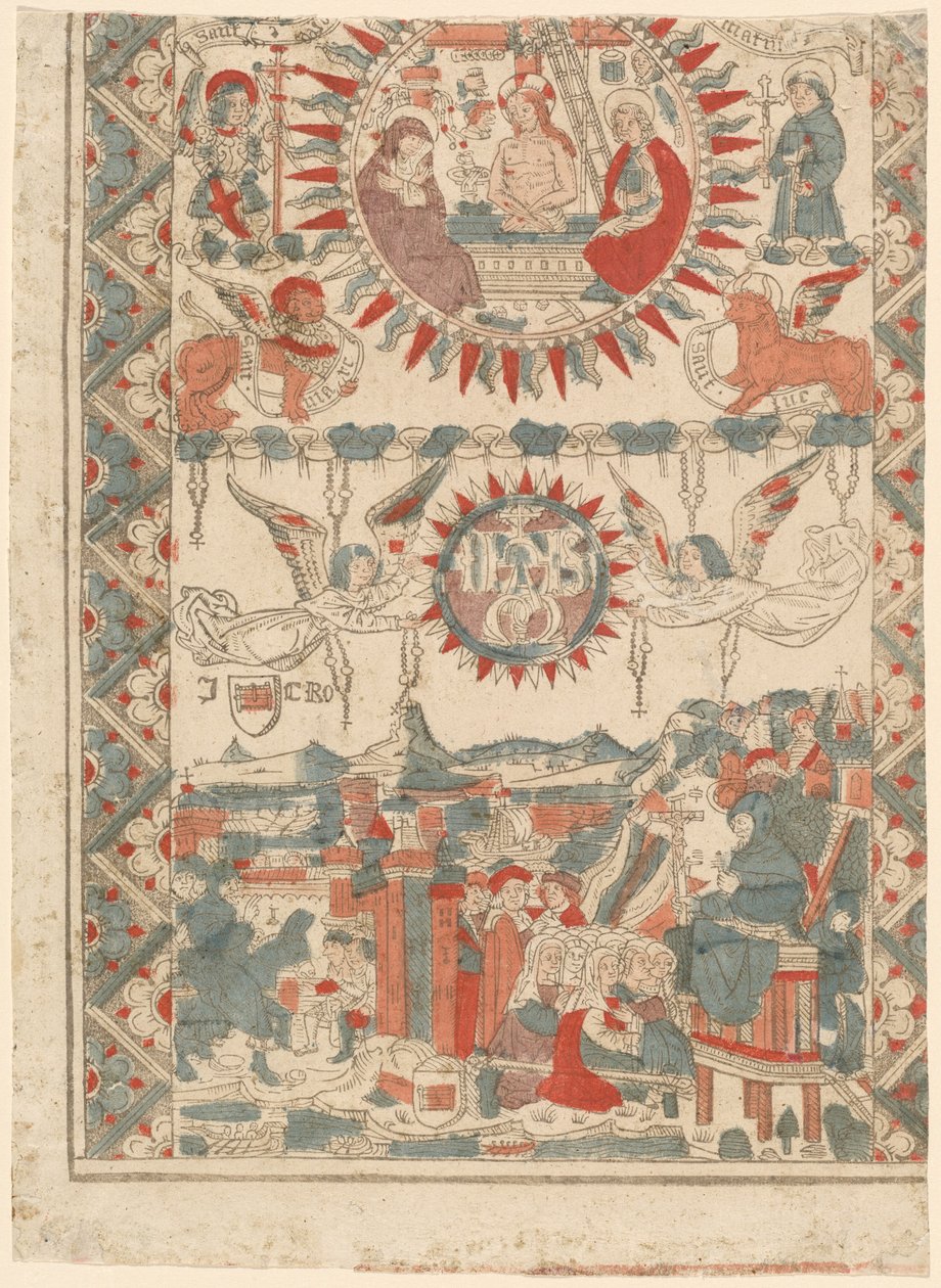 Saint Bonaventure saapuu ja saarnaa Lyoniin, 1480-1490. tekijältä Unbekannt