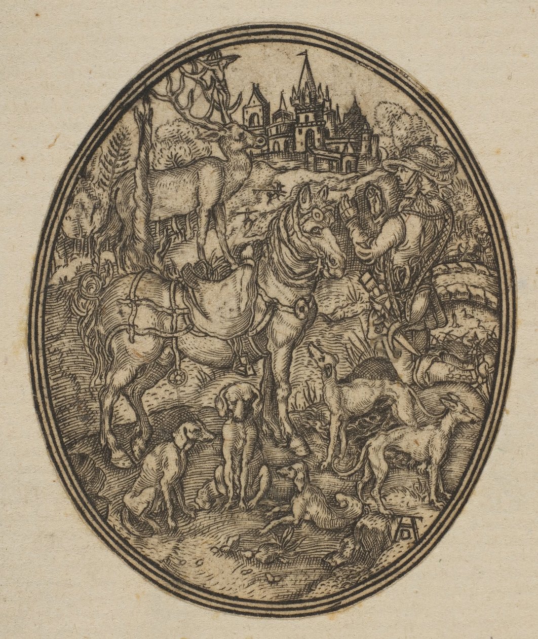 Saint Eustace pienennetty kääntökopio ovaalissa.n.d. tekijältä Unbekannt