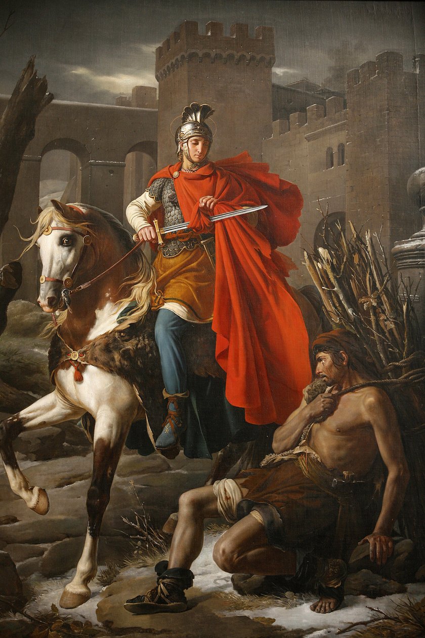 Saint Gatien (Saint-Gatien) katedraalimaalaus: Saint Martin jakaa takkinsa, Tours, Ranska tekijältä Unbekannt