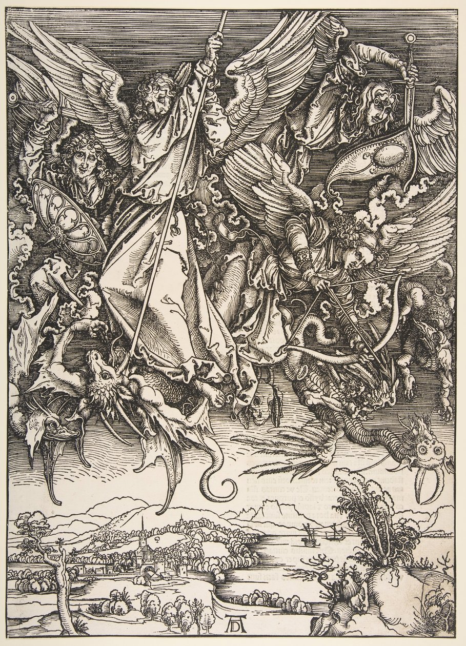 Pyhä Mikael taistelee lohikäärmettä vastaan, The Apocalypse, 1498. tekijältä Unbekannt