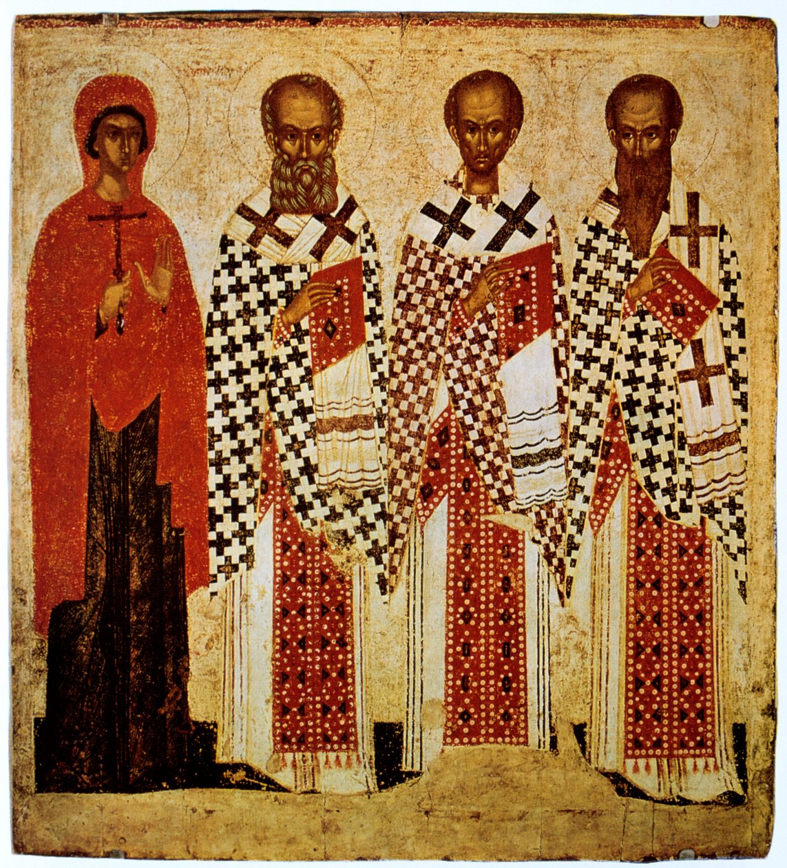 Pyhät Paraskeve, Gregorius Teologi, Johannes Chrysostomos ja Basil Suuri, 1400-luvun alku tekijältä Unbekannt