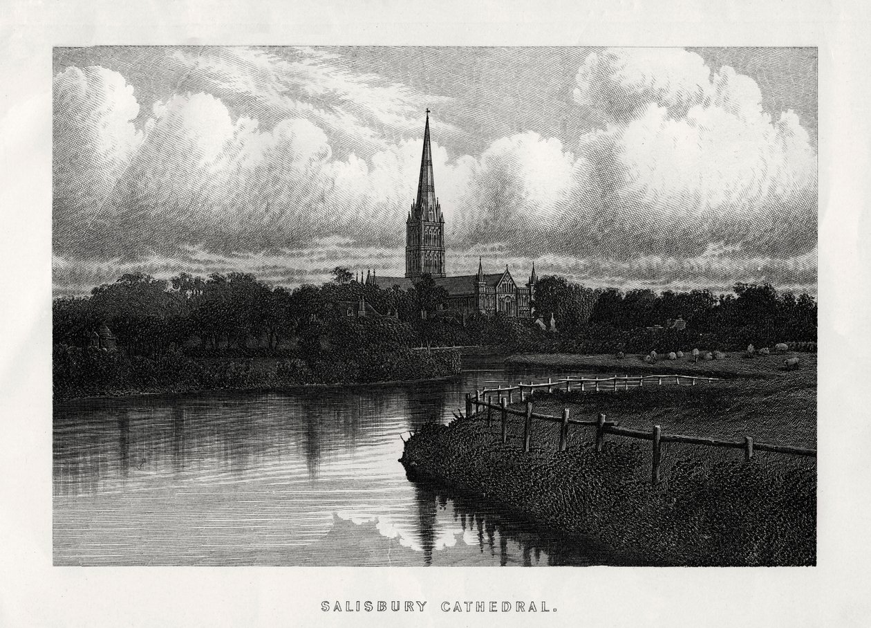 Salisburyn katedraali, Wiltshire, Englanti, 1800-luku tekijältä Unbekannt