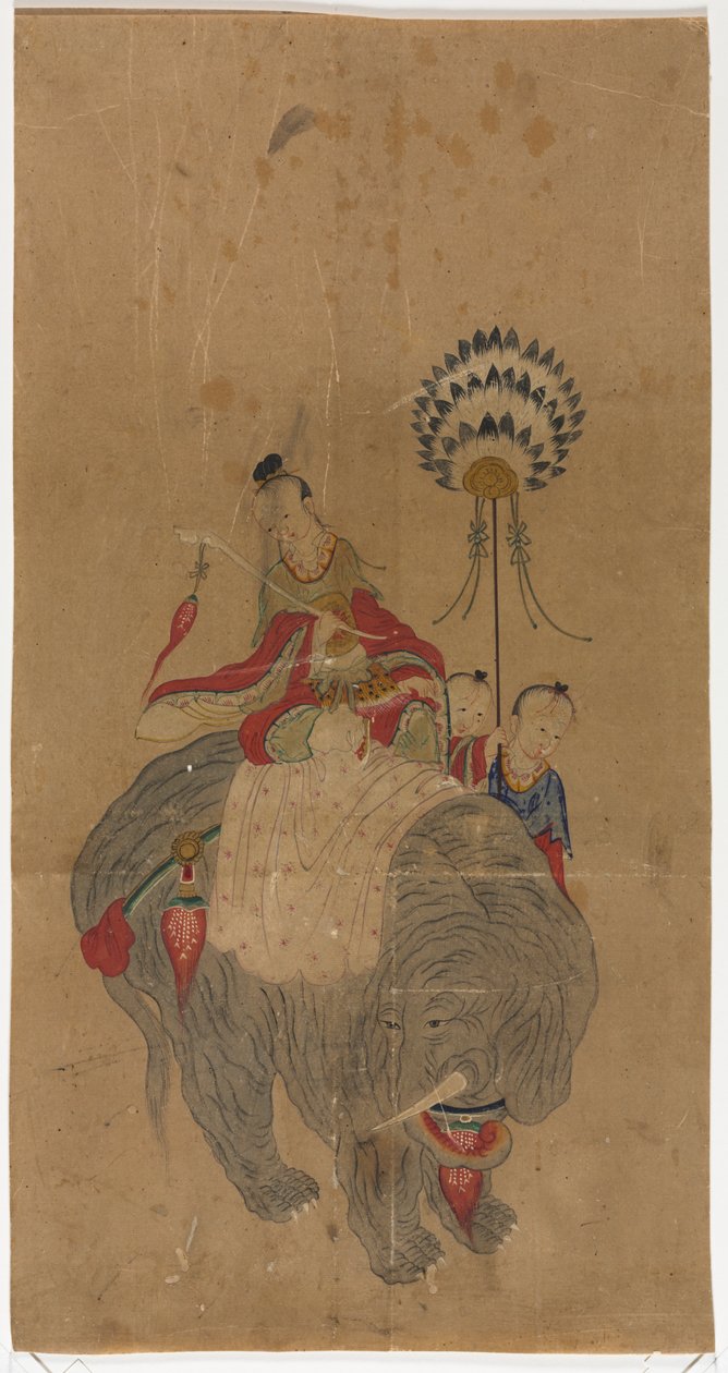 Samantabhadra elefantissa kahden avustajan kanssa, 1392-1910. tekijältä Unbekannt