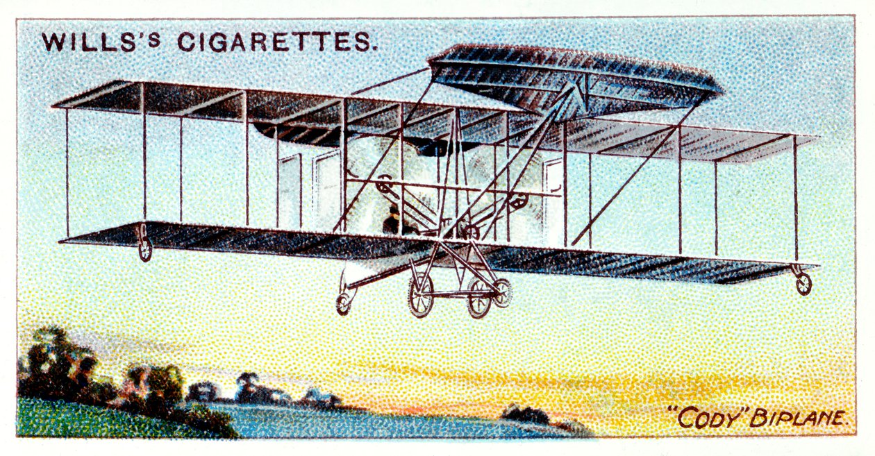 Samuel Franklin Cody, amerikkalaissyntyinen brittiläinen lentäjä, lentää Cody Biplane c1909 tekijältä Unbekannt