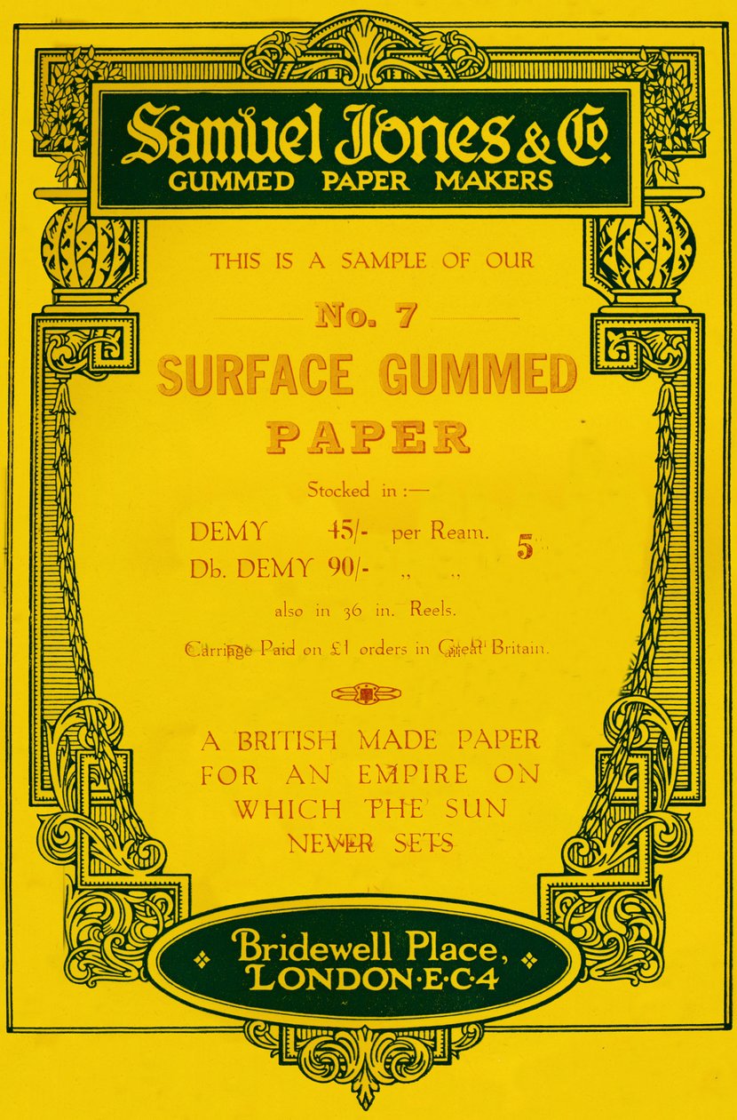 Samuel Jones & Company Gummed Paper Makersin mainos, 1919 tekijältä Unbekannt