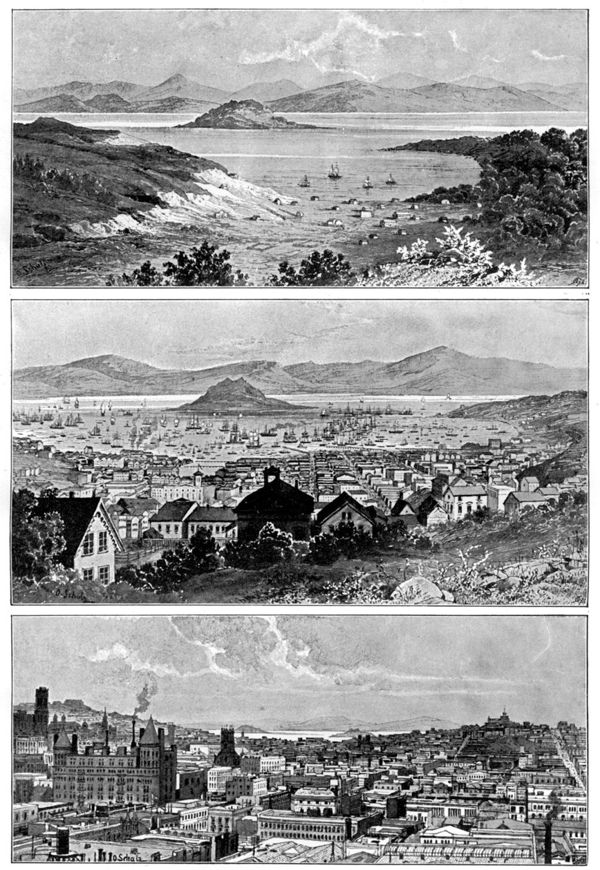 San Franciscossa marraskuussa 1848, 1858 ja 1800-luvun lopussa 1901 tekijältä Unbekannt