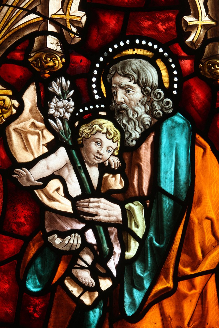 San Jeronimon kirkko. Värjätty lasi. Joseph ja Jeesus, Madrid, Espanja tekijältä Unbekannt