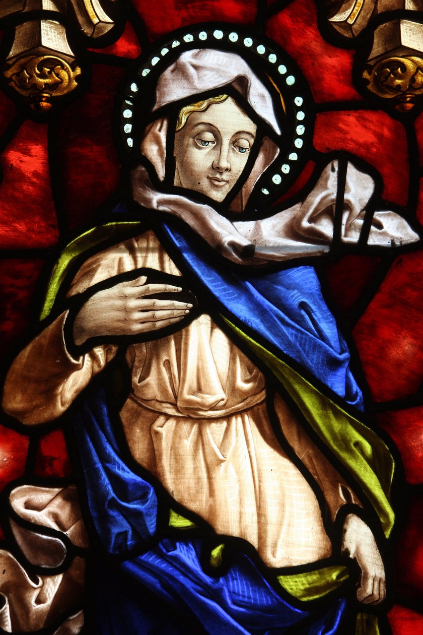 San Jeronimon kirkko. Värjätty lasi. Neitsyt Maria Madrid Espanja tekijältä Unbekannt