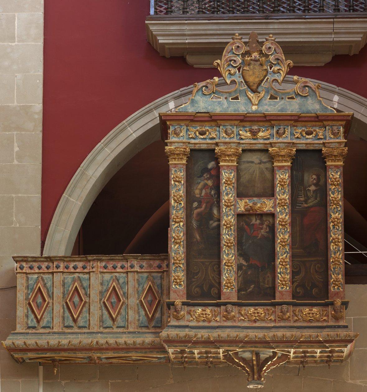 Sanctuary (El Miracle). Kirkko. Sisustus. Urut. Puu polykromirakenne. Kolme maalausta kankaalle (?). 1593. tekijältä Unbekannt