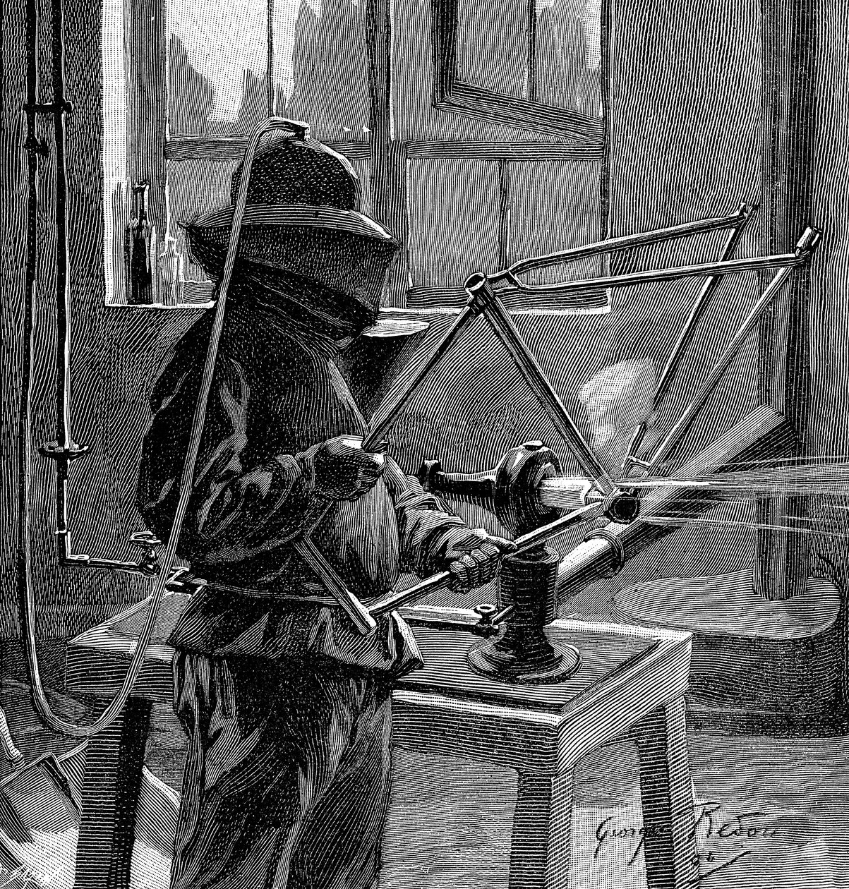 Polkupyörän rungon saumojen hiekkapuhallus, Ranska, 1896 tekijältä Unbekannt