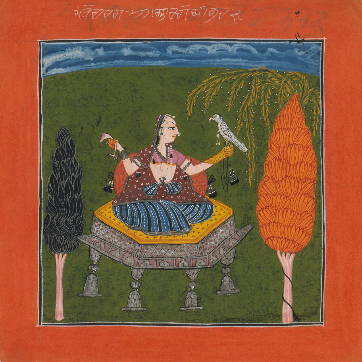 Sanveri Ragini, sivu Ragamala Series of Musical Modes -seppeleestä, n. 1700-1710. tekijältä Unbekannt