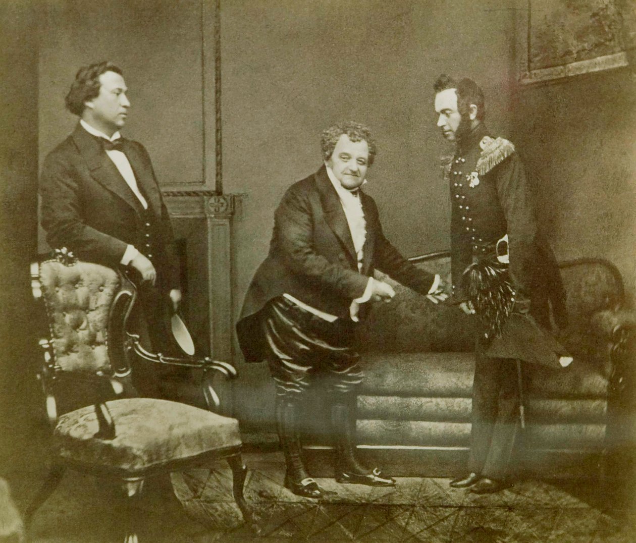 Kohtaus Aleksandr Gribojedovin näytelmästä Woe from Wit, Maly Theatre, Moskova, Venäjä, 1850 tekijältä Unbekannt