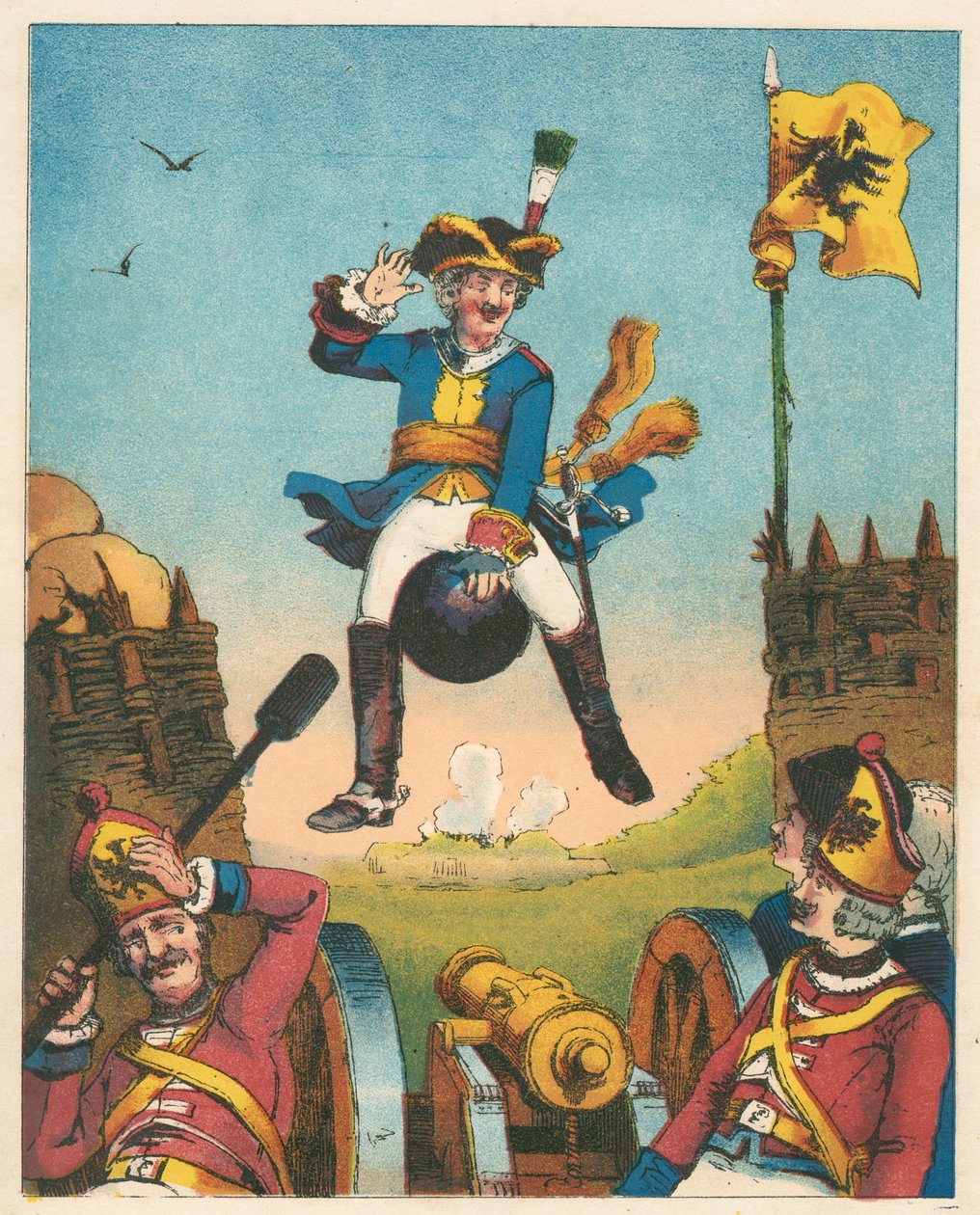 Kohtaus Rudolph Erich Raspen paroni Münchausenin seikkailuista, v. 1850 tekijältä Unbekannt
