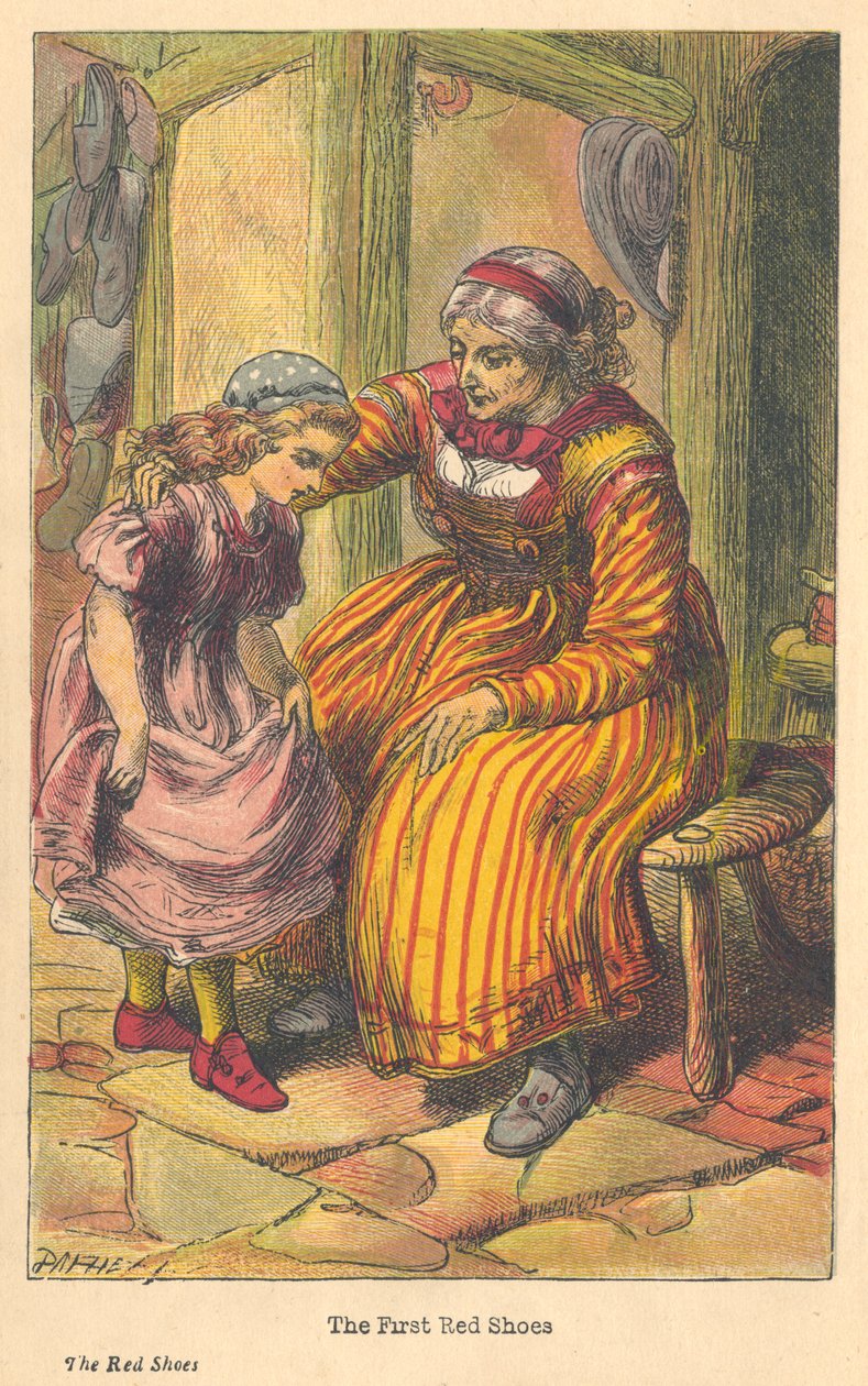 Kohtaus Hans Christian Andersenin punaisista kengistä, v. 1879 tekijältä Unbekannt