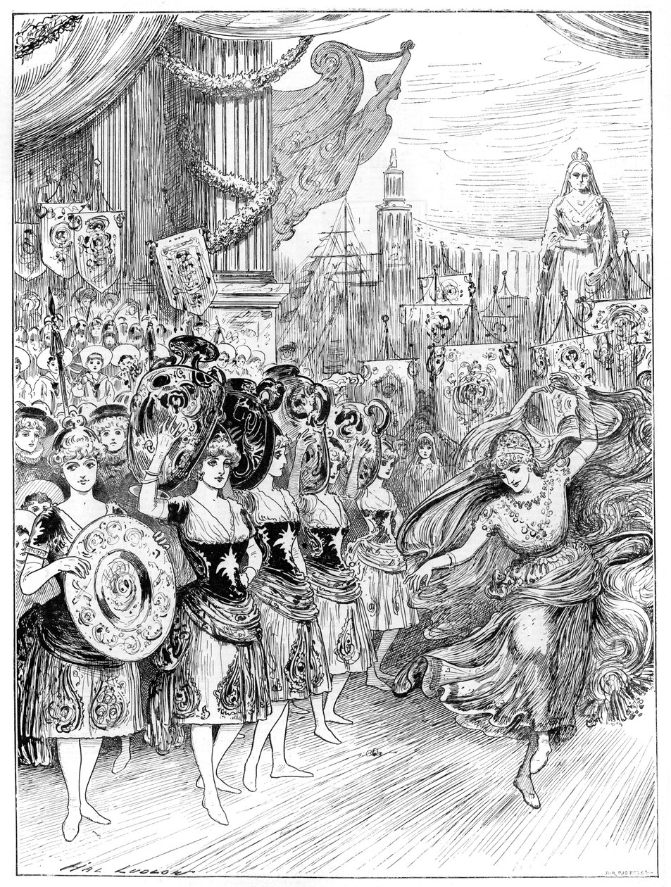 Kohtaus pantomiimista The Forty Thieves Dury Lane Theatressa Lontoossa, 1887 tekijältä Unbekannt