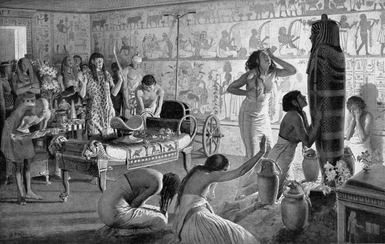 Surukohtaus Tutankhamonin hautaustemppelissä Egyptissä, 1325 eKr. 1933-1934 tekijältä Unbekannt