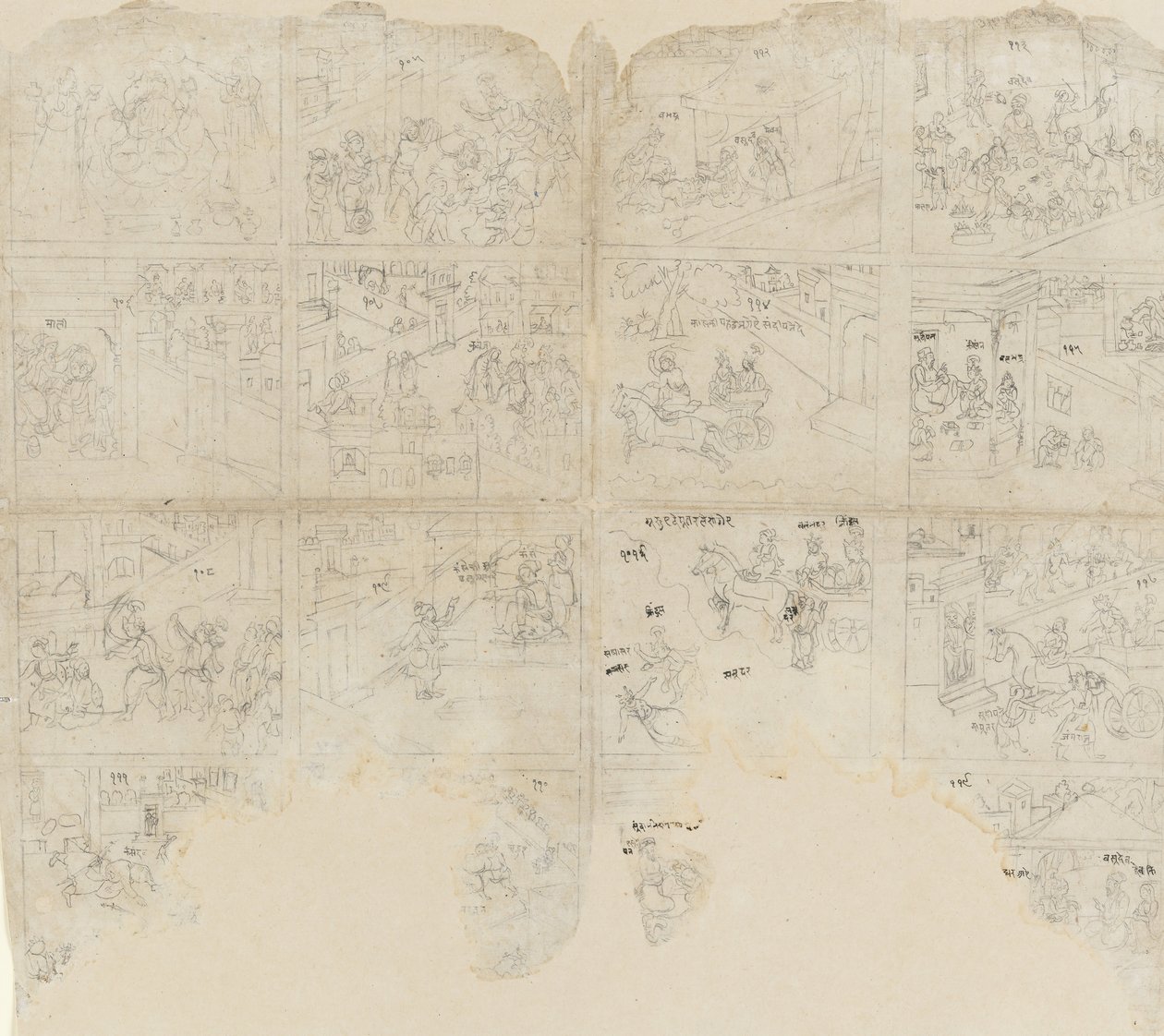 Kohtauksia Bhagavata Puranasta 1800-luvun alusta. tekijältä Unbekannt