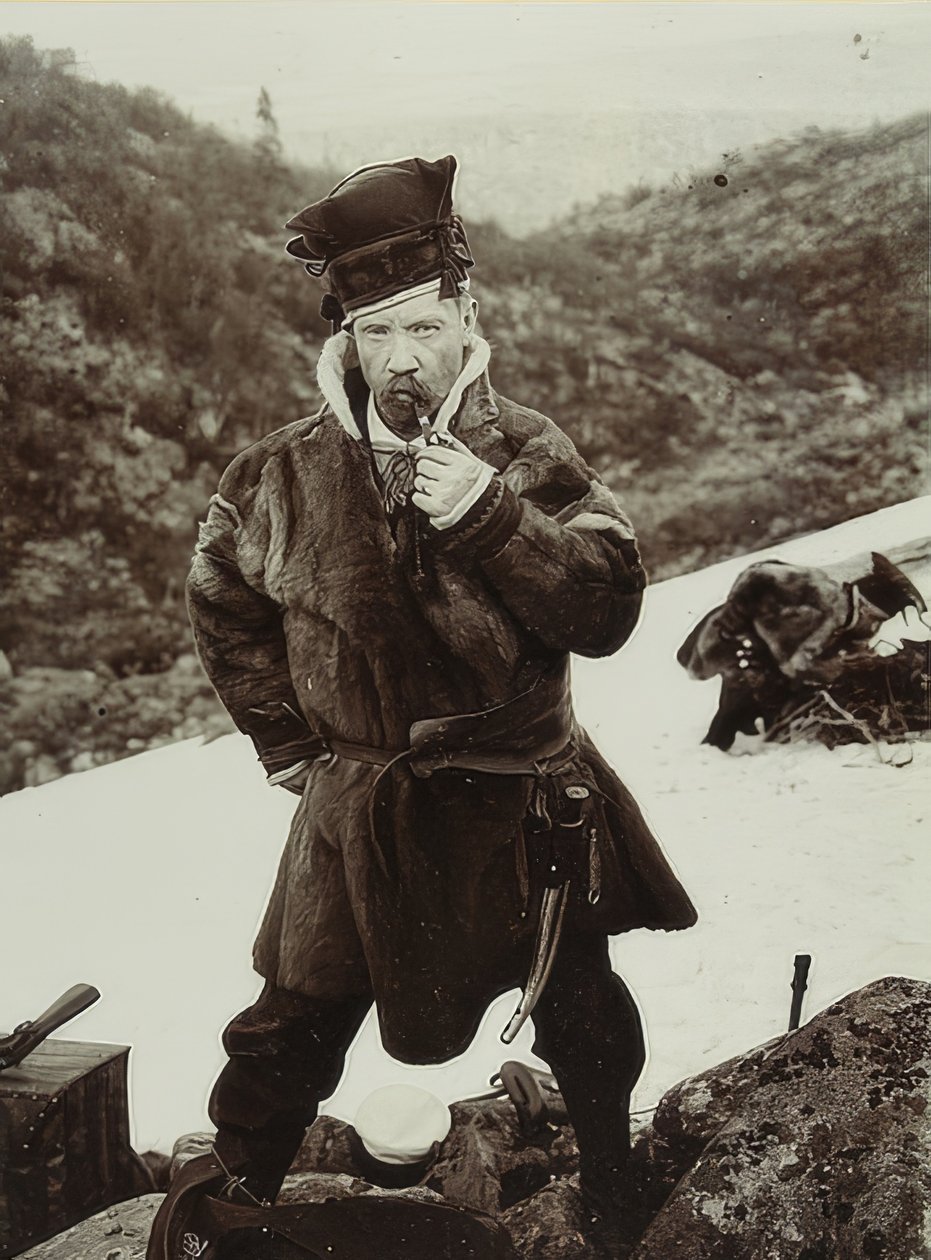 Ruotsi. Pipe savustus siemeniä tyypillisillä päähineillä. Noin 1900 tekijältä Unbekannt